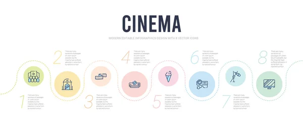 Concept de cinéma infographie modèle de conception. inclus appartement tv, mo — Image vectorielle