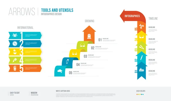 Flechas estilo infogaphics diseño de herramientas y utensilios concepto . — Vector de stock