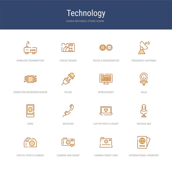 Conjunto de 16 iconos de accidentes cerebrovasculares vectoriales como pasaporte internacional, ca — Vector de stock