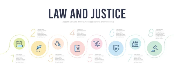 Recht und Gerechtigkeit Konzept Infografik Design-Vorlage. einbezogen — Stockvektor