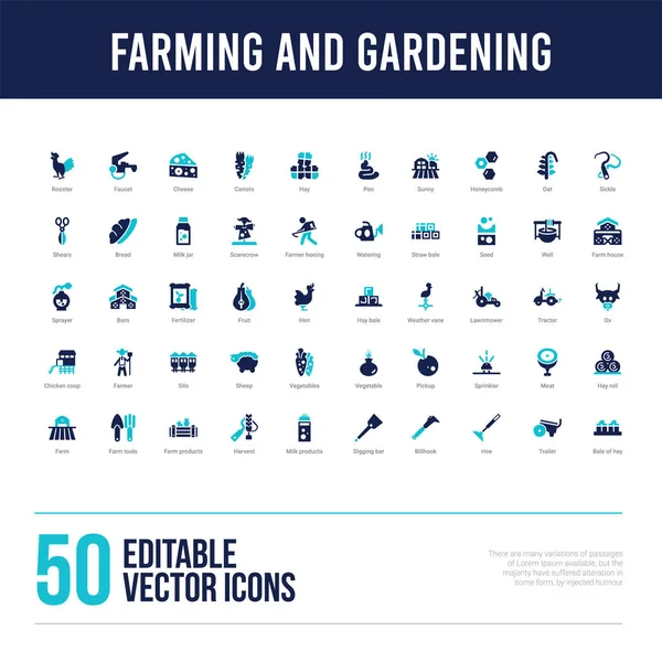 50 iconos llenos concepto de agricultura y jardinería — Vector de stock