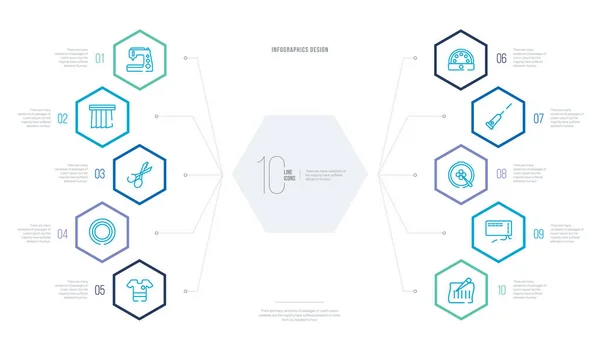 Концепция шитья бизнес-инфографический дизайн с 10 шестиугольник варианты . — стоковый вектор