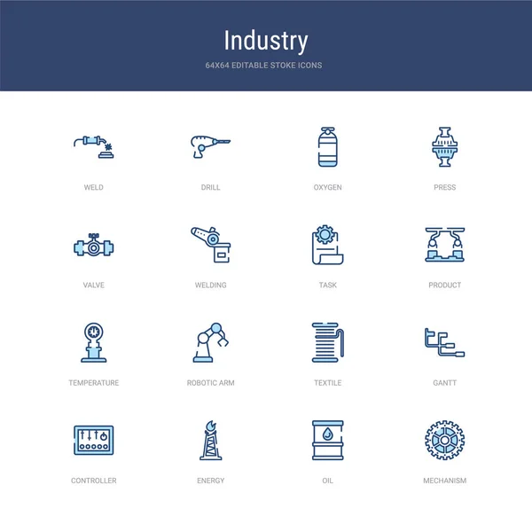 Set of 16 vector stroke icons such as mechanism, oil, energy, co — 스톡 벡터