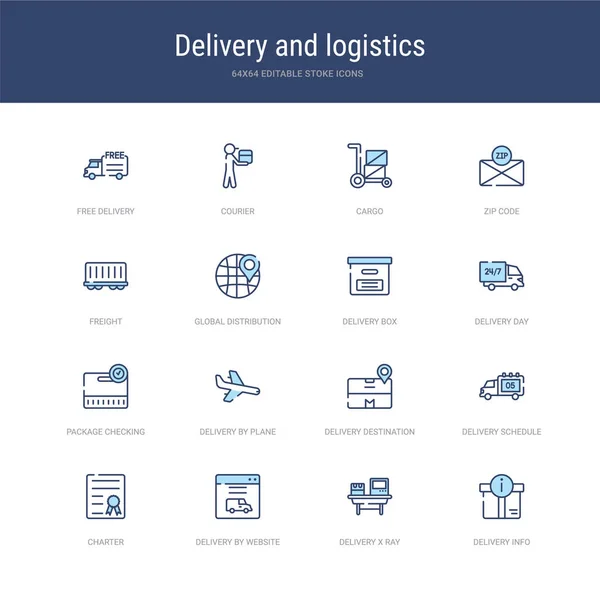 Set of 16 vector stroke icons such as delivery info, delivery x — 스톡 벡터