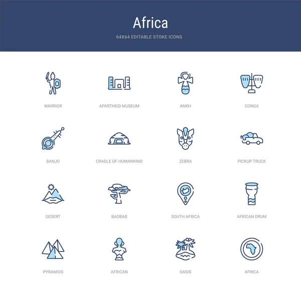 Conjunto de 16 iconos de movimiento vectorial como África, oasis, africano, py — Vector de stock