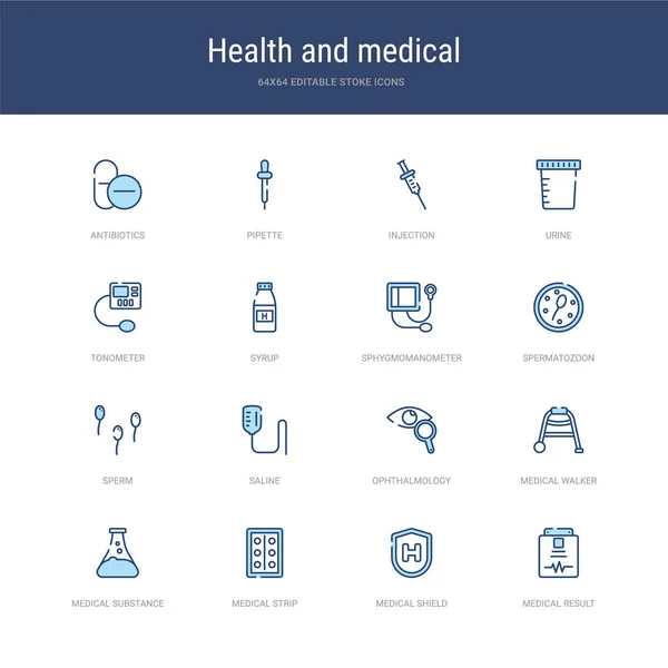 Set of 16 vector stroke icons such as medical result, medical sh — 스톡 벡터