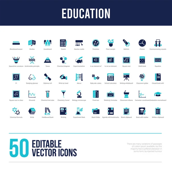 50 iconos llenos concepto de educación — Vector de stock