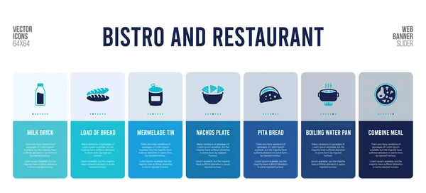 Web banner design met bistro en restaurant concept elementen. — Stockvector