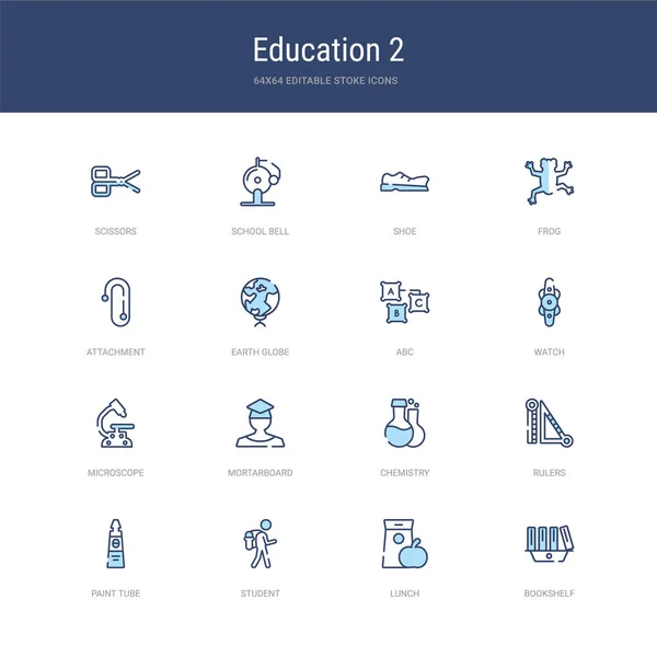 Set of 16 vector stroke icons such as bookshelf, lunch, student, — 스톡 벡터