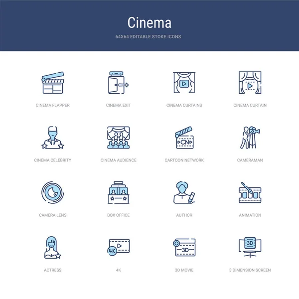 Set van 16 vectorslagpictogrammen zoals 3-dimensionaal scherm, 3d mov — Stockvector