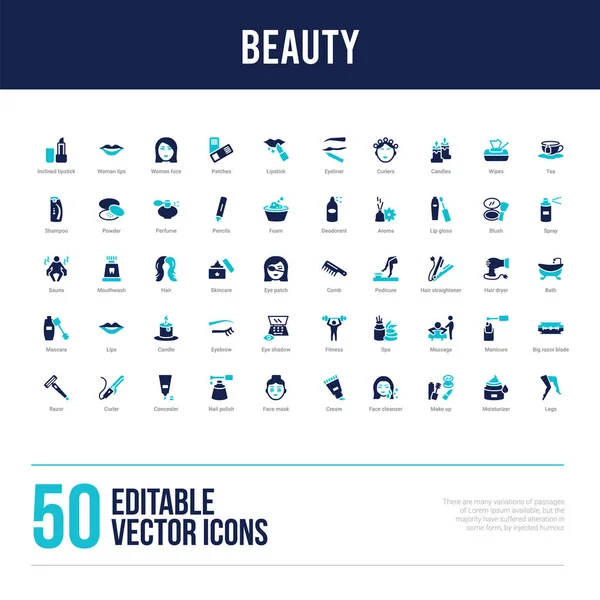 50 iconos llenos de concepto de belleza — Vector de stock