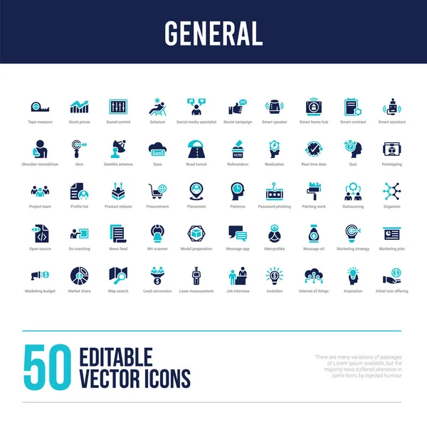 50 iconos llenos concepto general — Vector de stock