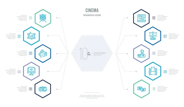 Concepto de cine negocio infografía diseño con 10 optio hexágono — Vector de stock