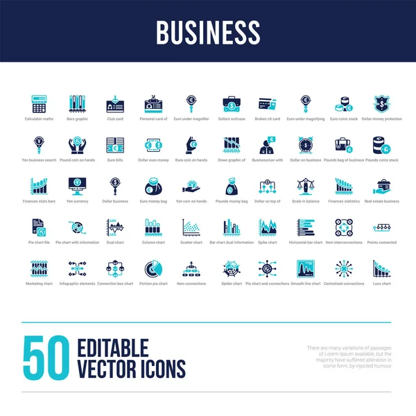 50 iconos llenos de concepto de negocio — Vector de stock