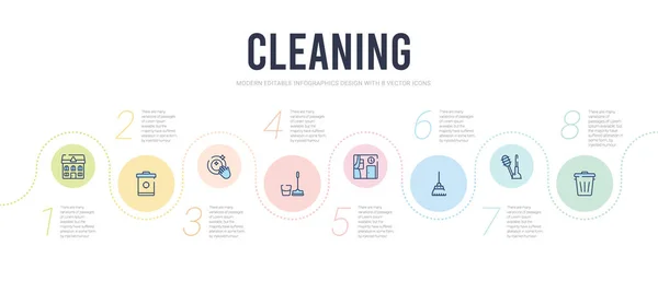 Έννοια καθαρισμού infographic πρότυπο σχεδιασμού. περιλαμβάνονται σκούπισμα — Διανυσματικό Αρχείο