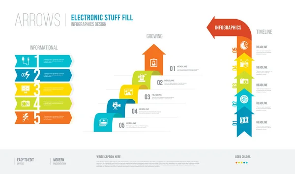 Diseño de infogáficos de estilo de flechas de cono de relleno de material electrónico — Vector de stock