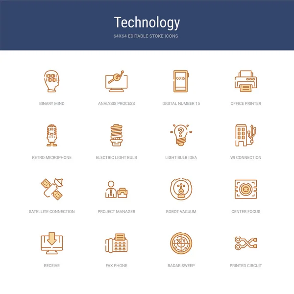 Conjunto de 16 iconos de carrera vectorial, como conexión de circuito impreso — Vector de stock