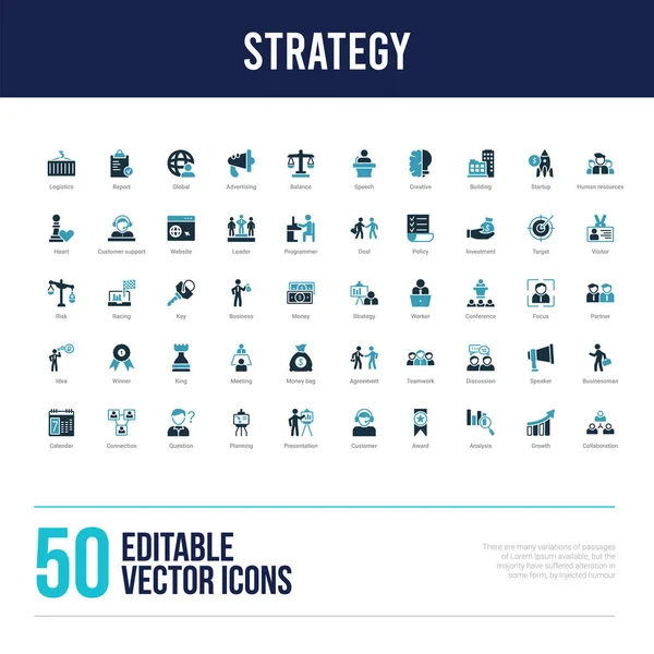 50 ikon wypełnionych koncepcją strategii — Wektor stockowy