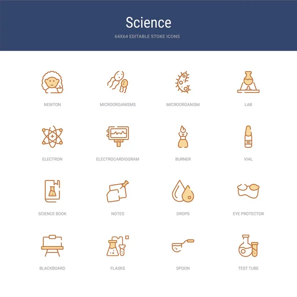 Set of 16 vector stroke icons such as test tube, spoon, flasks, — 스톡 벡터