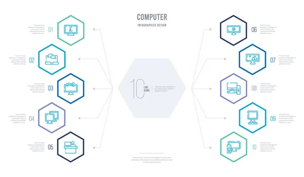 Concepto informático diseño infográfico de negocios con 10 hexágonos opt — Vector de stock