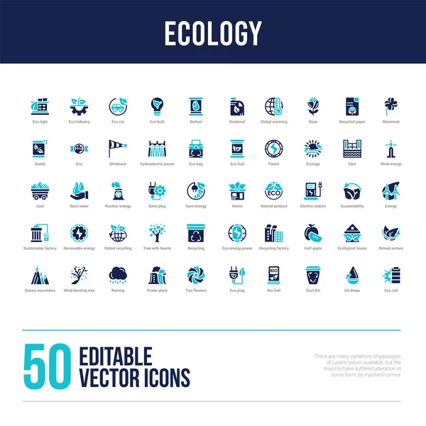 50 ikon wypełnionych koncepcją ekologii — Wektor stockowy
