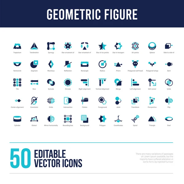 50 iconos llenos de concepto de figura geométrica — Vector de stock