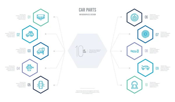 Концепция автомобильных запчастей бизнес-инфографический дизайн с 10 hexagon op — стоковый вектор