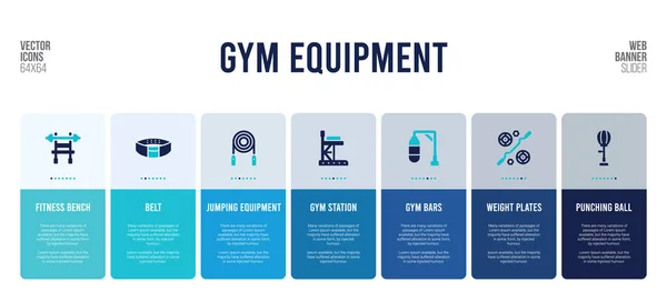 Web banner design with gym equipment concept elements. — Stock Vector