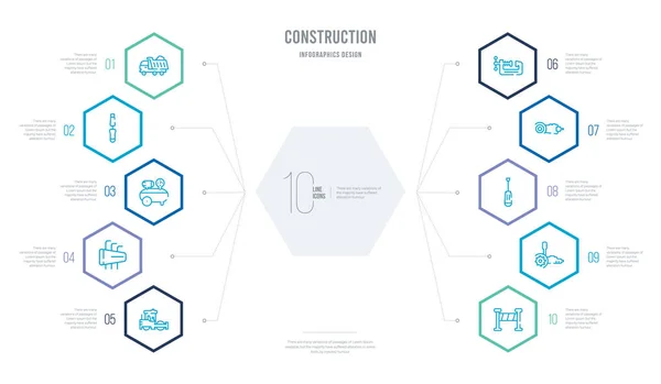 Stavební koncept business infografický design s 10 šestiúhelník — Stockový vektor