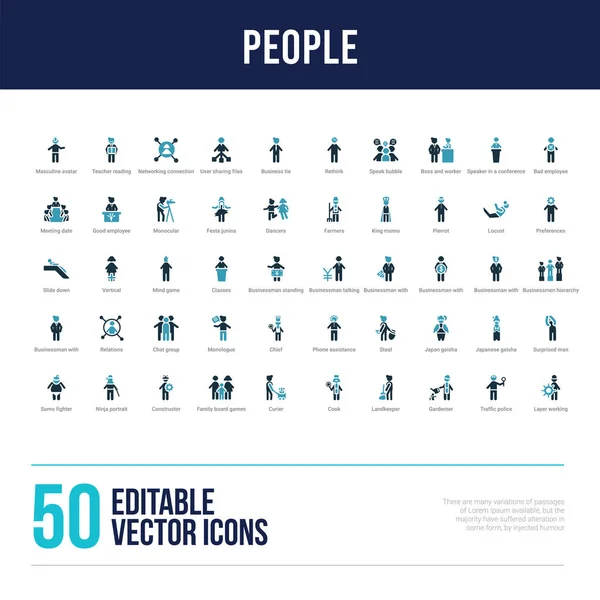 Iconos llenos concepto de 50 personas — Vector de stock