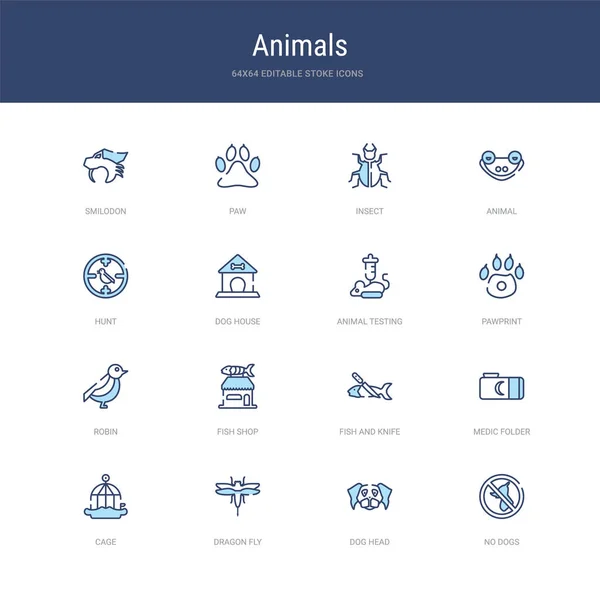 Conjunto de 16 ícones de curso vetorial, tais como sem cães, cabeça de cão, dragão —  Vetores de Stock