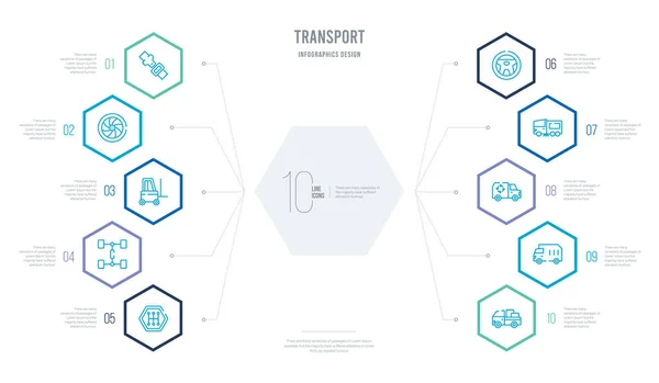 Transport concept business infographic design with 10 hexagon op — Stock Vector