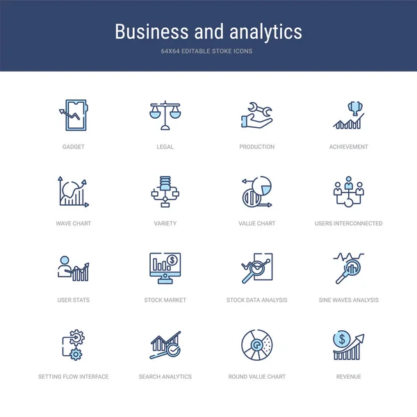 Satz von 16 Vektor-Stroke-Symbolen wie Umsatz, Rundwertdiagramm — Stockvektor
