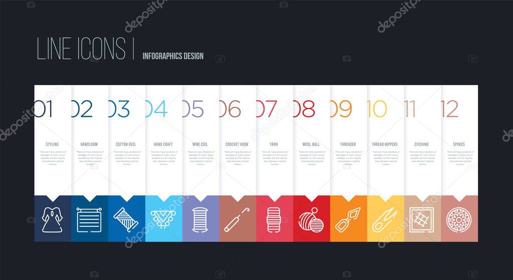 infographic design with 12 options. stroke line icons such as cr