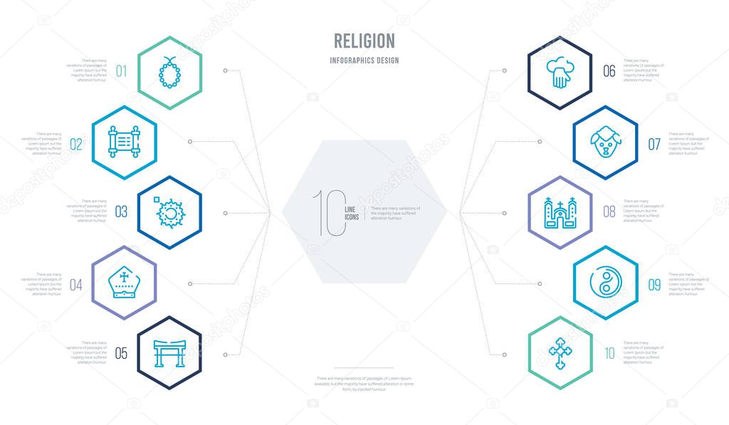 religion concept business infographic design with 10 hexagon opt