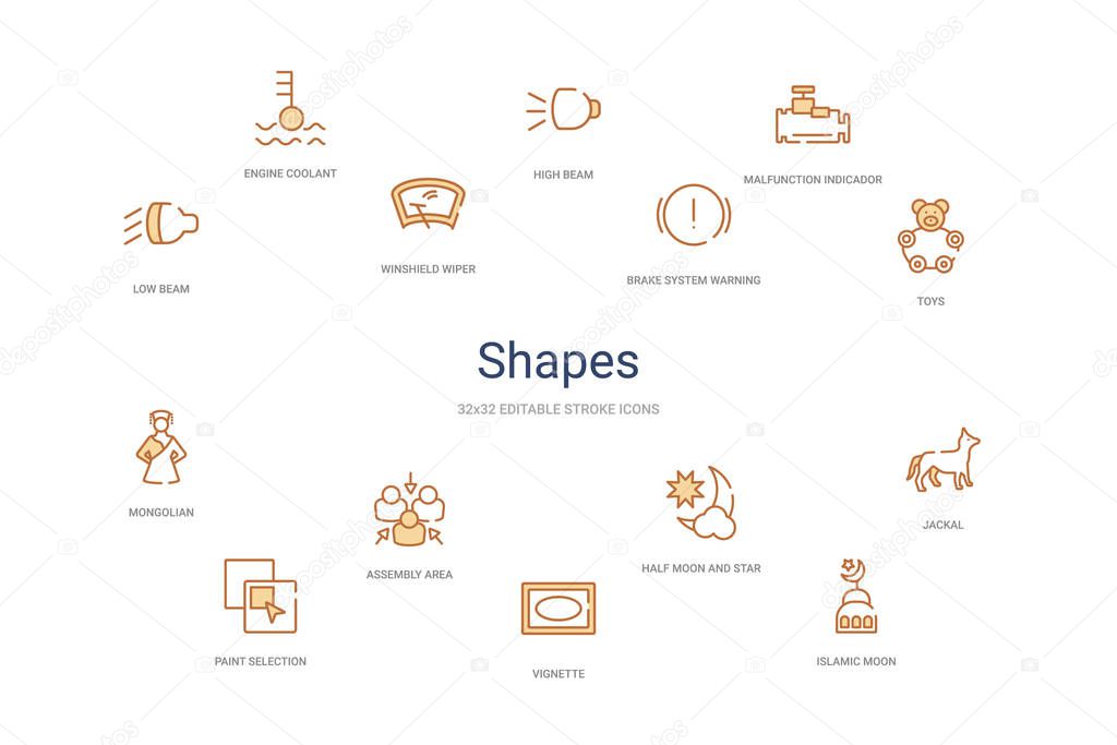 shapes concept 14 colorful outline icons. 2 color blue stroke ic