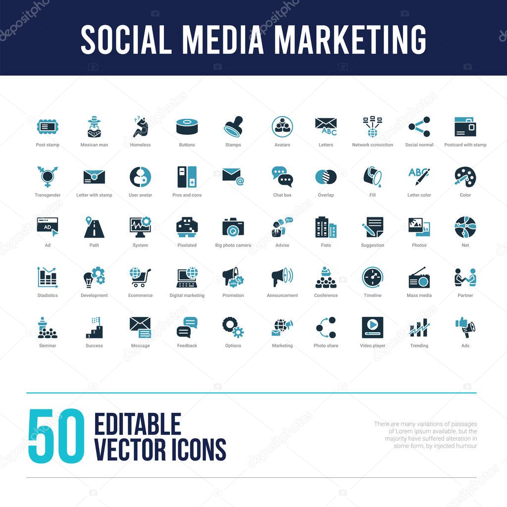50 social media marketing concept filled icons