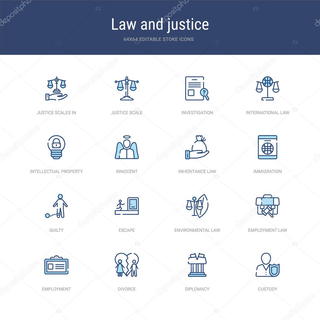 set of 16 vector stroke icons such as custody, diplomacy, divorc