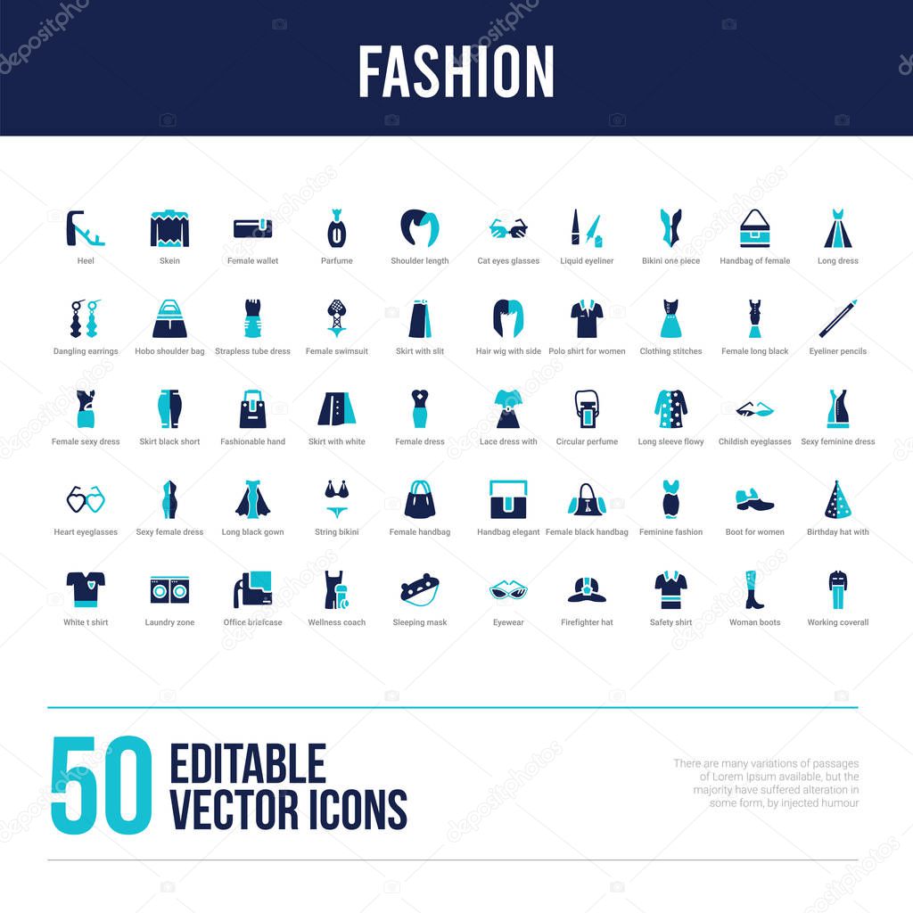 50 fashion concept filled icons