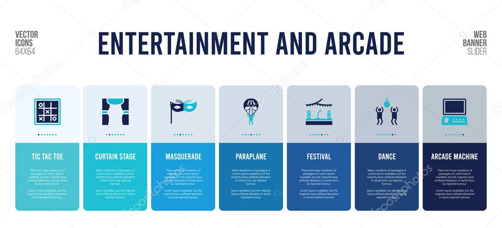 web banner design with entertainment and arcade concept elements