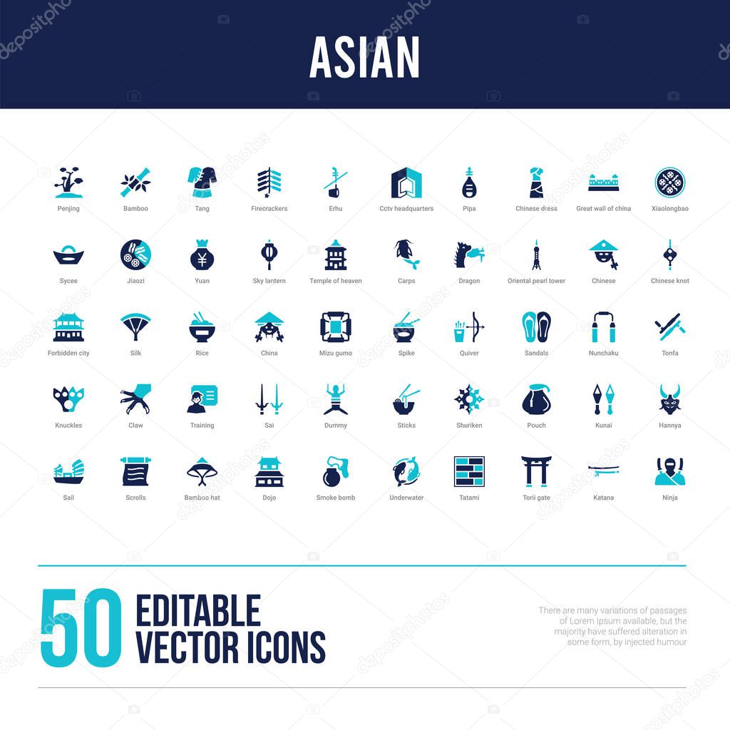 50 asian concept filled icons