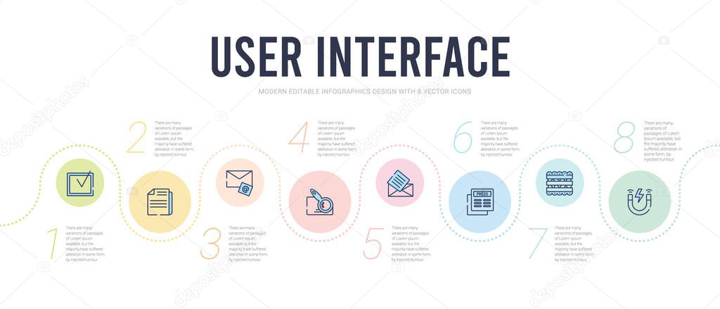 User interface concept infographic design template. included magnet, lace, news report, letter i, search in folder, new email envelope icons