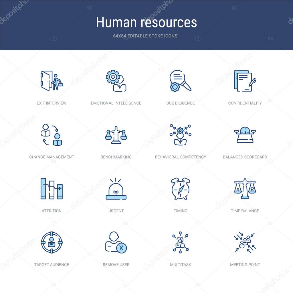 set of 16 vector stroke icons such as meeting point, multitask, 