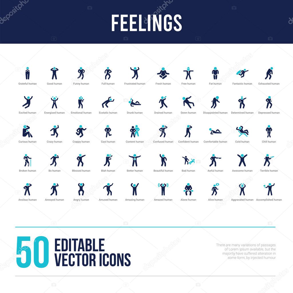50 feelings concept filled icons