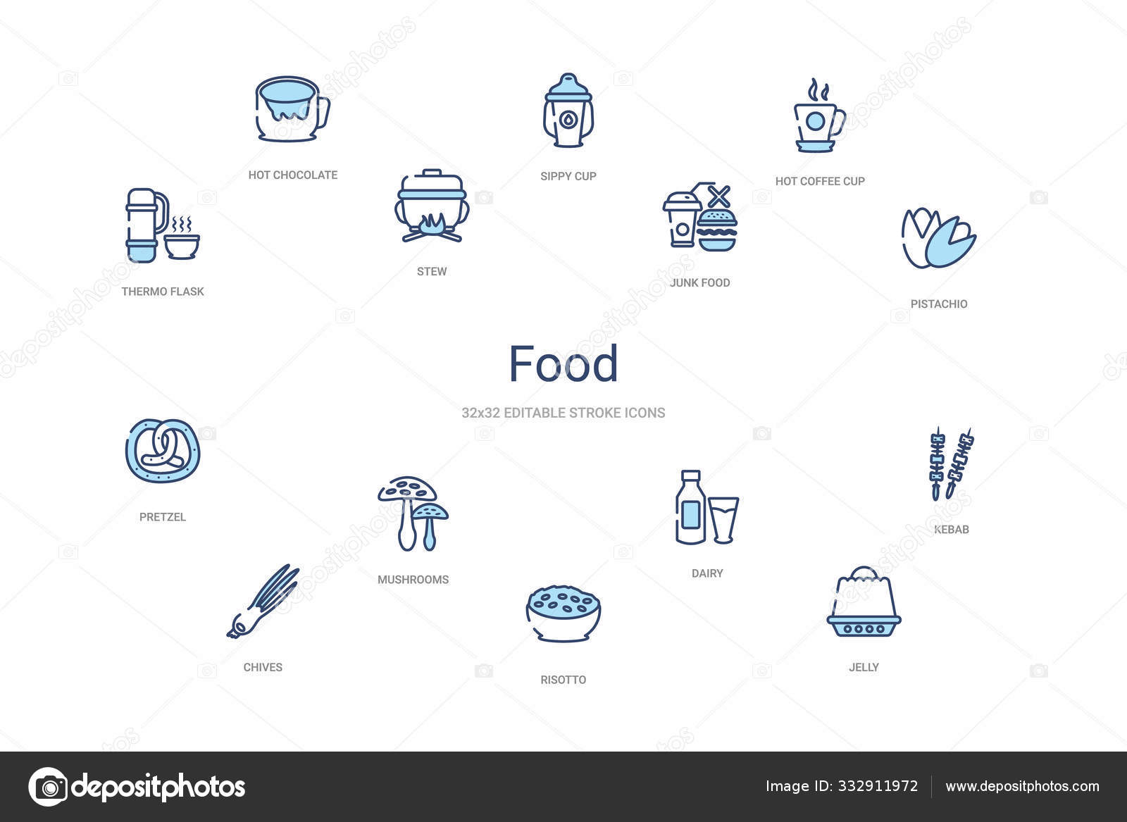 Download Food Concept 14 Colorful Outline Icons 2 Color Blue Stroke Icon Vector Image By C Zaurrahimov Vector Stock 332911972