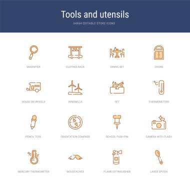 Büyük kaşık, alev sönmesi gibi 16 vektör vuruşu simgesi