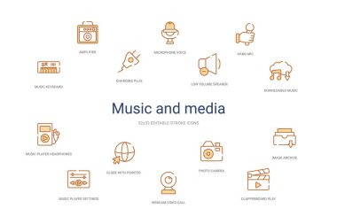 müzik ve medya konsepti 14 renkli taslak simgeleri. 2 renk mavi 