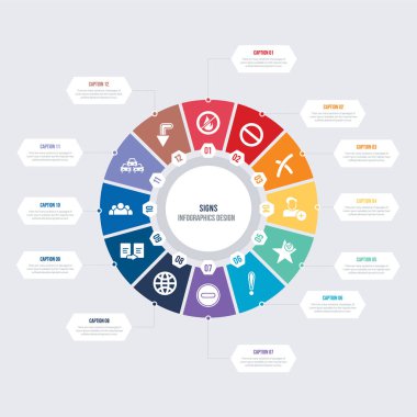 yuvarlak 12 opsiyon işaretleri bilgi şablonu tasarımı. Altında, ticarette.