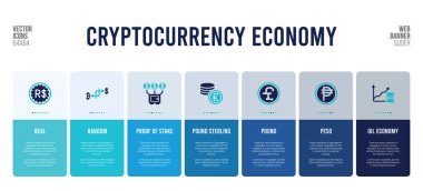 Kripto para birimi ekonomi konsepti unsurlarına sahip web pankartı tasarımı.