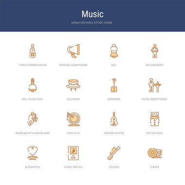 Vinil, piccolo, olay duruşu gibi 16 vektör vuruşu simgesi